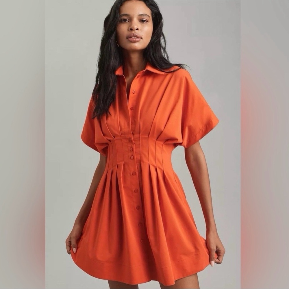 Exquise red Orange Button-Front Short Sleeve Mini Tobie Dress